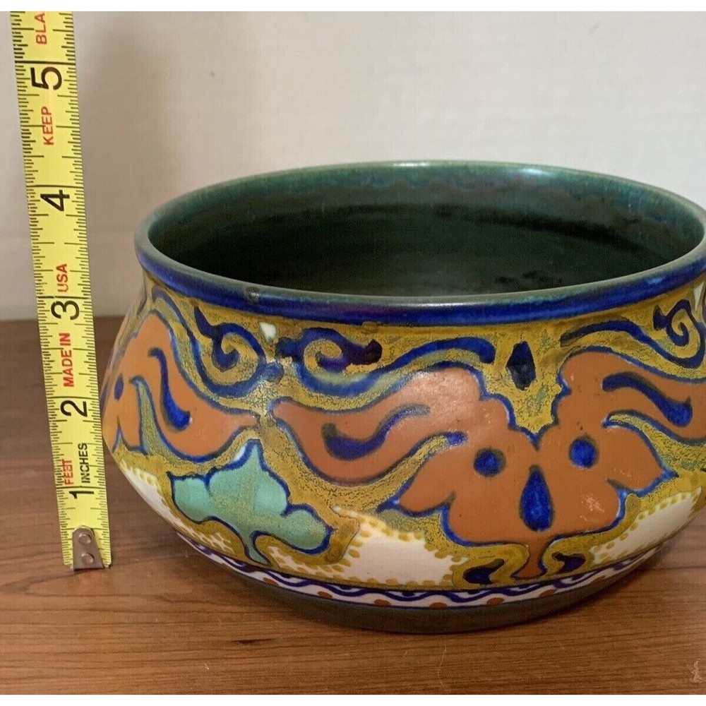 Vtg 1924 Gouda Holland "Beek" Signed Handpainted Pottery Bowl Planter 7" x 3.5" - Picture 5 of 10